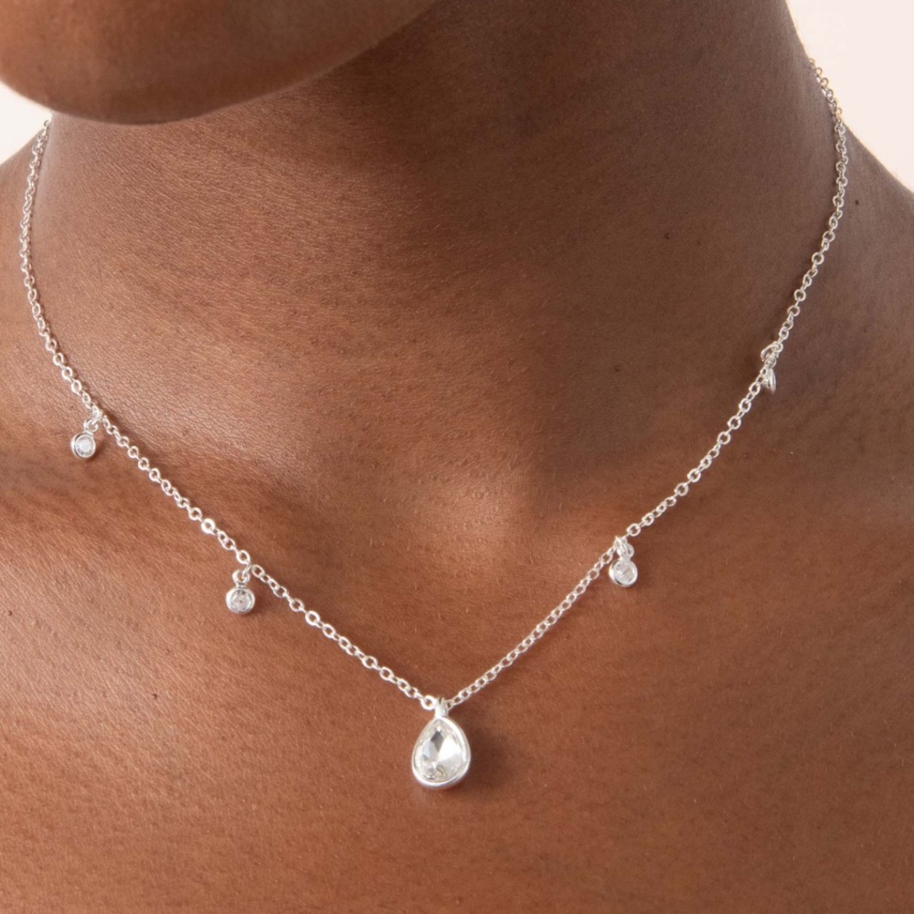 Ettika Dripping in Crystals Drop Necklace Silver Plated New